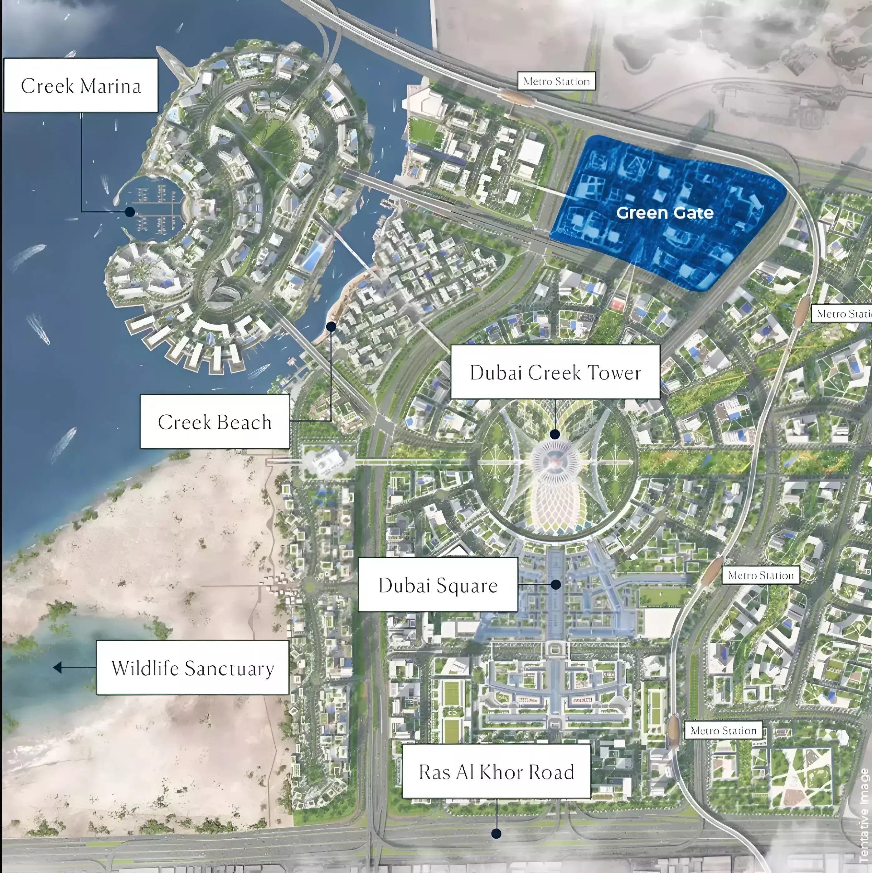 Dubai Creek Harbour Master Plan showing Silva Tower location